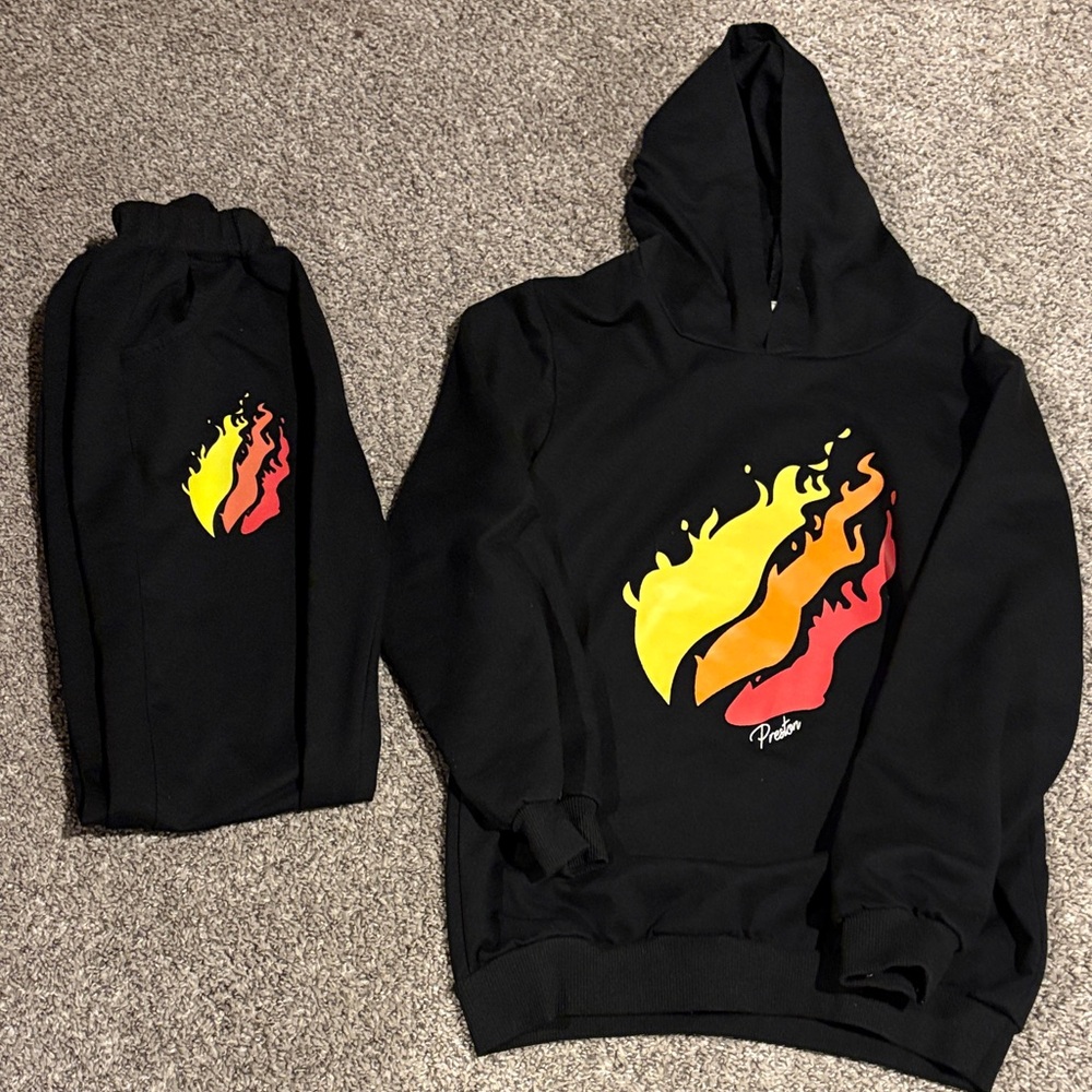 Prestonplayz gamer Black Flame Hoodie and Sweatpants Set